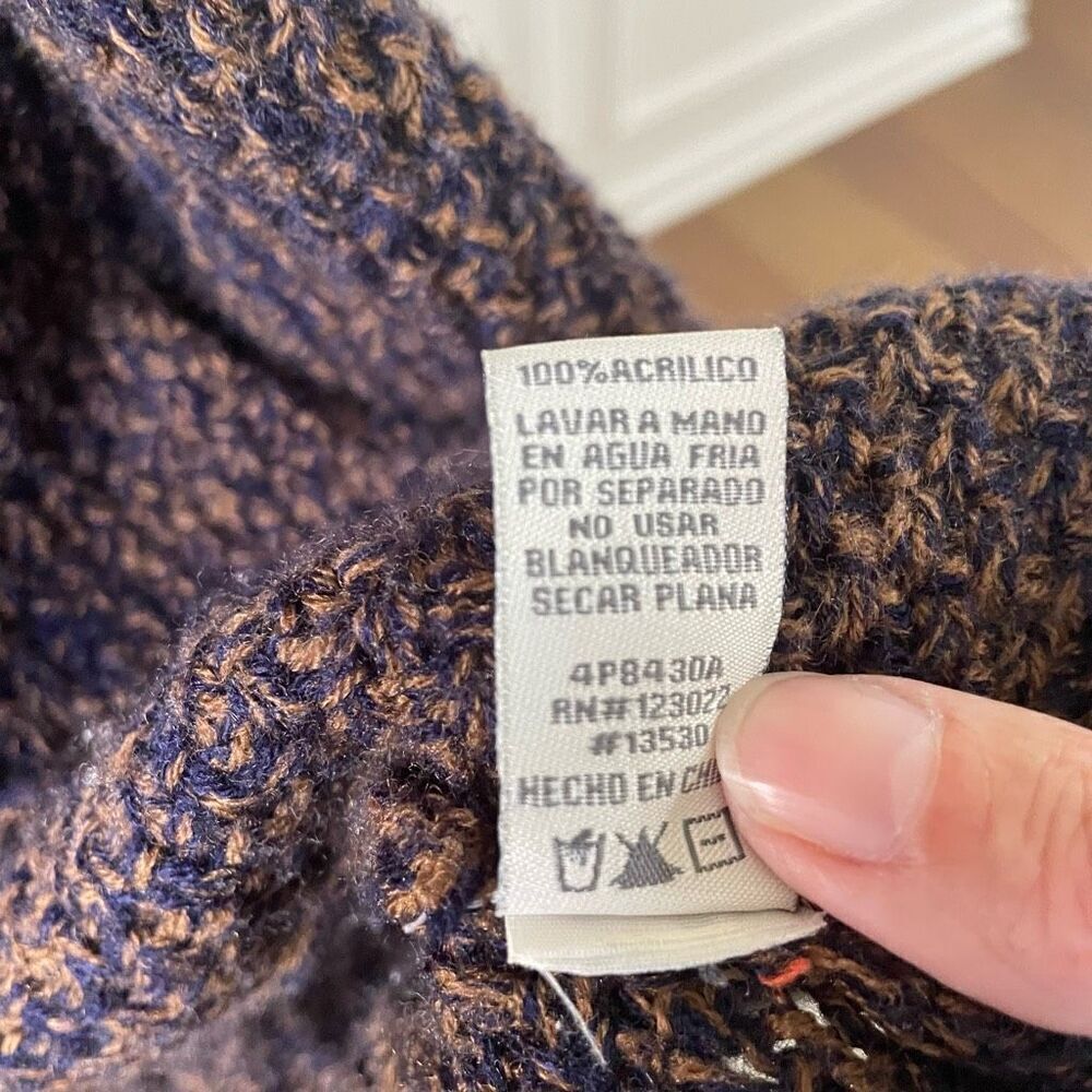 Cecico Womens Brown Navy Blue Drape Open Front Cardigan Sweater Pockets L - Picture 9 of 9